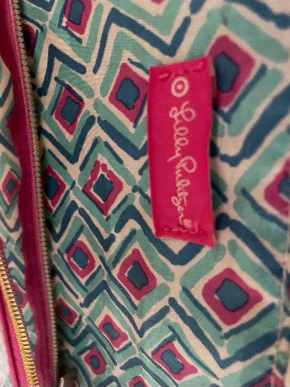 Lilly Pulitzer Teal Geometric Hanging Organizer with Pink Trim